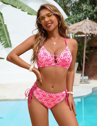 Blooming Jelly Women's Bikini Sets Floral Printed Two Piece Swimsuits O-Ring Cheeky Mid Rise Bathing Suit2