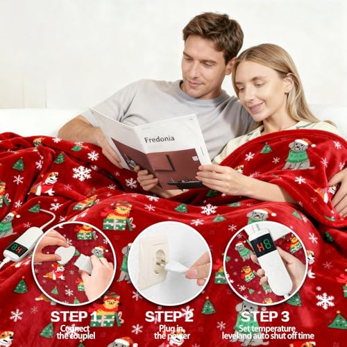 Image of Electric Blanket Heated Throw, Soft Flannel 50 inchx60 inch Plaid Heating Blanket with 8 Hours Auto Off 10 Fast Heating Levels Machine Washable Sherpa Heated Blanket with Overheating Protection