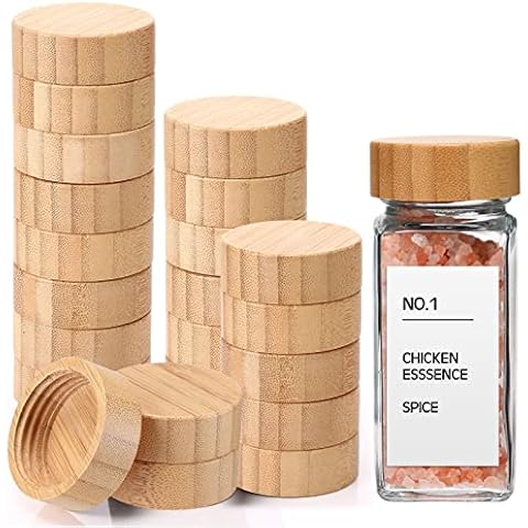 28 Pieces Spice Jar Bamboo Lids Airtight Spice Jars Lids Fits 4 oz and 8 oz Glass Spice Jars Reusable Bamboo Can Lids Wooden Spice Lid Storage Canning Lids for Nice Sealing Kitchen Organization Cover