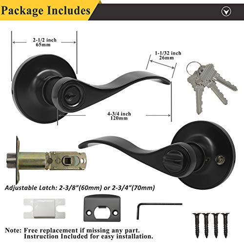 Probrico Matte Black Entry Lever, Stainless Steel Wave Style Entrance Handle Exterior Interior Keyed Lock Set For Front Or Office Doors,Reversible For Left Or Right Door Handing,1 Pack #TOP6