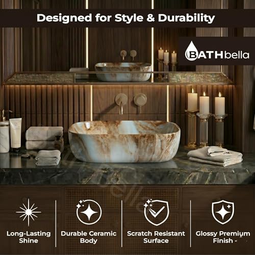 Image of Designer Ceramic Wash Basin For Bathroom | Over Counter Bathroom Basin | Counter Top Bathroom Sink | Wash Basin For Restaurant, Hotel (18 x13 x 5 Inch) (138)