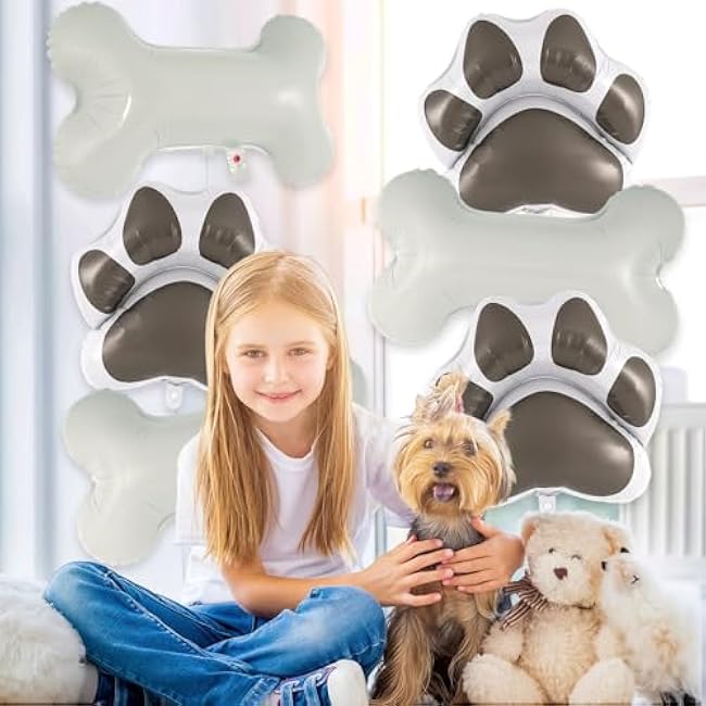6 Pcs Dog Bone Balloons, Paw Print Balloon, 30 Inch Bone Shaped Foil Balloons,Dog Party Decorations, Paw Party Balloon for Pets Dogs Birthday Party Decoration Supplies