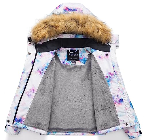 Pursky Girl's Waterproof Ski Jacket Kids Winter Snow Coats Fleece Raincoat Parka3