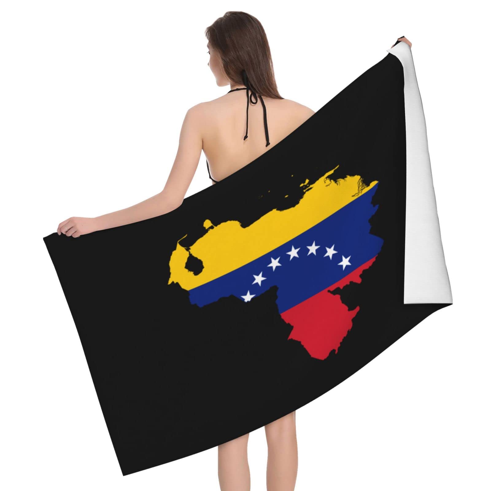 Lsjuee Venezuela Flag Map Beach Towel Absorb Water Quick Dry Bath Towel, for Beach, Swimming Pool, Camping