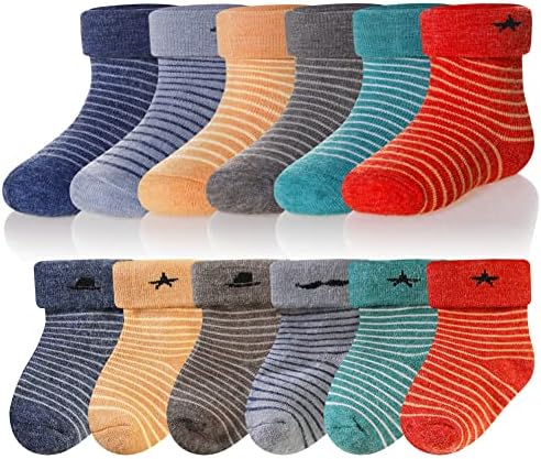Kids Baby Boy Girls Wool Socks Thick Animal Stripe Winter Soft Warm Thermal Child Toddler Boot Cozy Crew Socks 6 Pairs (Stripe B,3-5 Years)