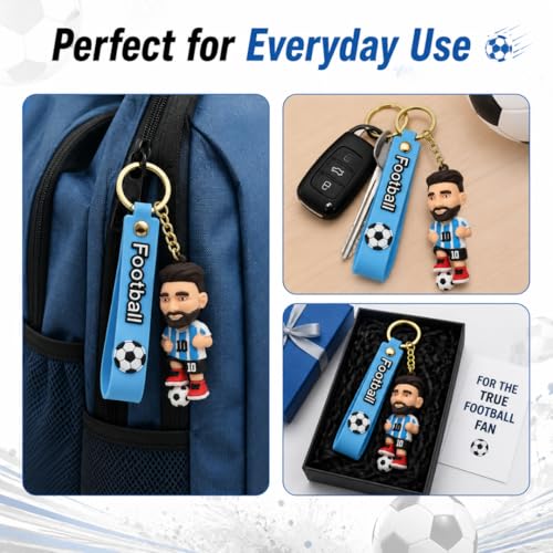 Image of Wanna Party Football Jersey Player Key Chain with Soccer Ball Charm, Blue Striped Sports Keyring for Bags, Backpacks, Keys, Birthday Return Gifts, Party Favors & Loot Bag Fillers - 1 Pc