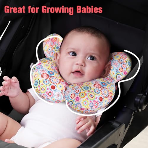 Image of KAKIBLIN Baby Neck Pillow, Upgraded Baby Support Pillow,Baby Neck Support Pillow for Carseat, Newborn Neck Support for Car Seat,Pushchair,Travel (Flower)