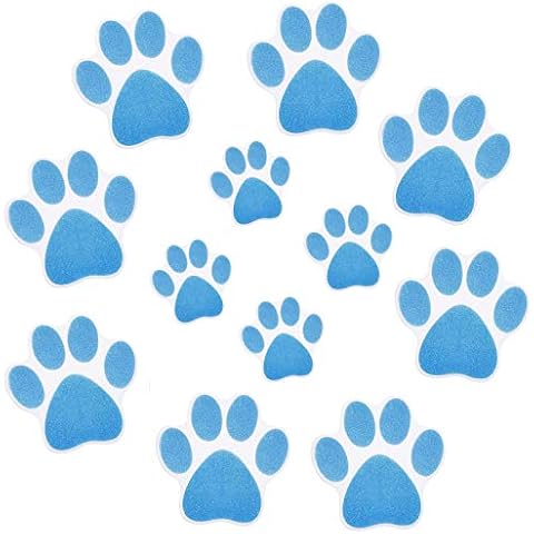 Booluee 12 Pcs Non-Slip Bathtub Stickers, Anti-Slip Dog Paw Footprint Safety Showers Treads Strips Adhesive Appliques with 1 Scraper for Bath Tub Shower Floor Pool Stairs (Blue) Cover