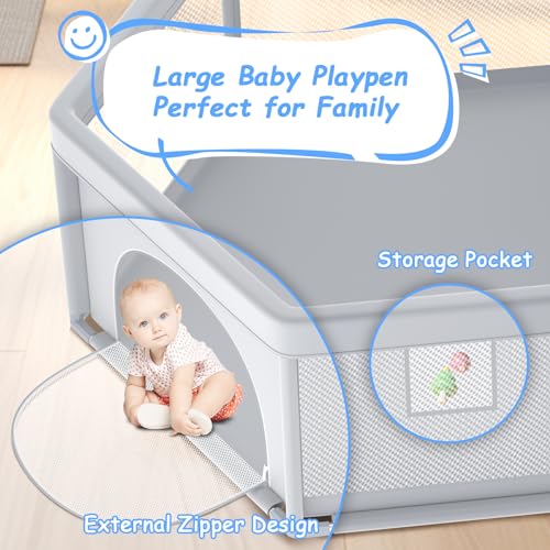 Image of Poudee 65x65 Inch Hexagonal Playpen, Playpen for Toddlers, Baby Play Yard with Non-Slip Suction Cups, Baby Fence