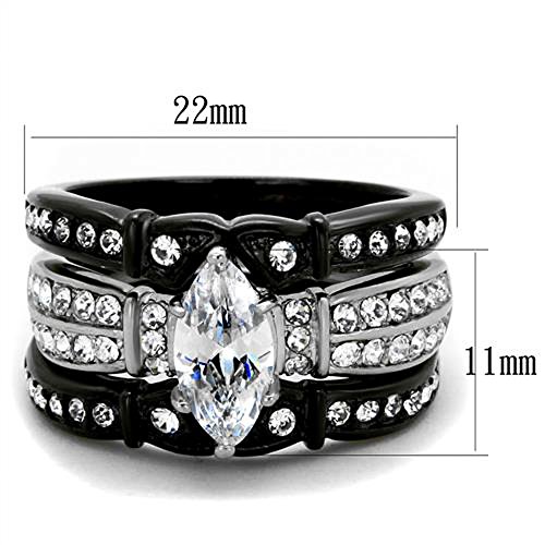 Marimor Jewelry Her and His 4 Piece Black Stainless Steel and Titanium Wedding Engagement Ring Band Set4