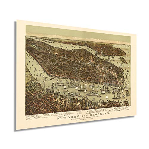 Historix Vintage 1892 Map Of New York And Brooklyn With Jersey City And Hoboken Waterfront - 24X36 Inch Nyc Vintage Map Wall Art Panoramic Birds Eye View Map Of New York Poster - Nyc Decor #TOP8