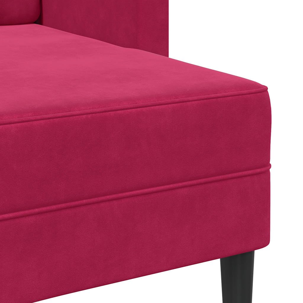 Sofá de 2 plazas con chaise longue en forma de L, color rojo vino, 125 cm, terciopelo y patas de metal, sofá de salón acogedor