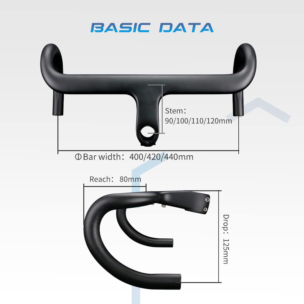 Alfa Pasca guidon carbone velo route OD2 28.6/31.8mm cintre 400 * 120mm | UD mat routage interne intégrée cintre velo de course carbon