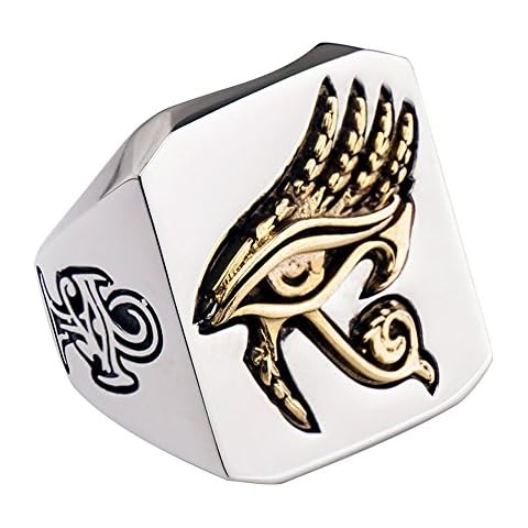 Titanium Stainless Steel Eye of Horus Ring Egyptian Jewellery for Men Women Gold Tone Size X 1/2 Cover