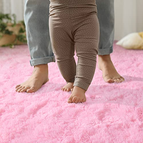 Yj.gwl Soft Pink Rug For Girls Bedroom, Cute Fluffy Rug For Kids Room Nursery, Shag Plush Carpet For Living Room, Kawaii Furry Rug For Baby's Toddler's Room, Cute Room Decor For Teen, 4X5.3 Feet #TOP3