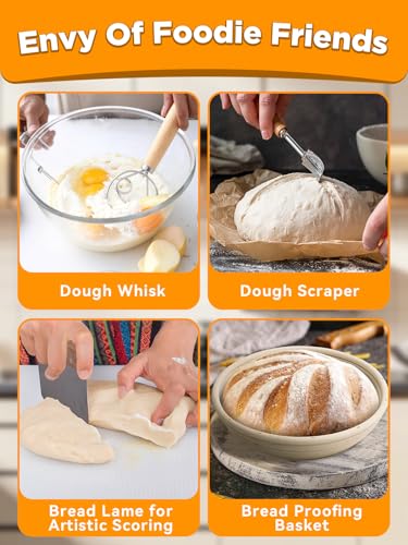 Image of Dutch Oven Bread Baking Pot with Lid 6QT Cast Iron Design & Complete Sourdough Kit (Banneton Basket, Dough Tools, Silicone Sling) for Artisan Bread Making