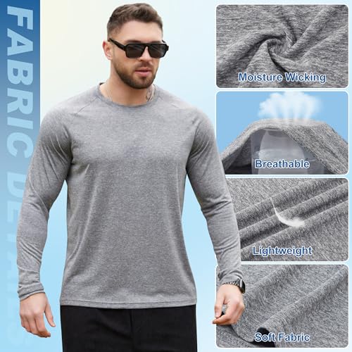 5/7 Pack Long Sleeve Shirts for Men - Quick Dry Moisture Wicking UPF 50+ Sun Protection T-Shirts for Workout Fishing Casual3