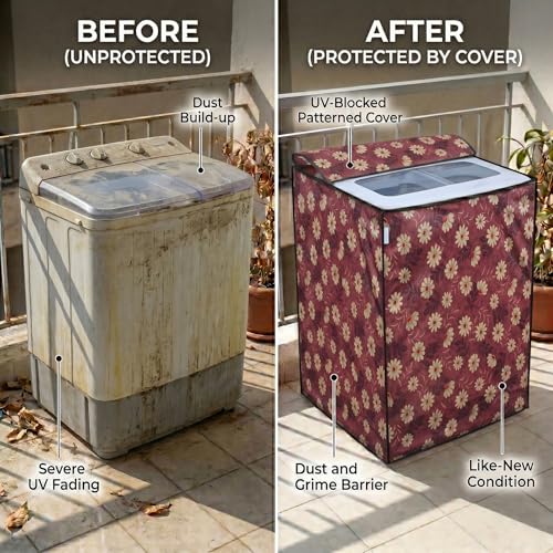 Image of DREAM CARE Waterproof & Dustproof Washing Machine Cover Top Load & Semi Automatic Suitable for 6 kg, 6.2 kg, 6.5 kg (80 x 86 x 51 cms)