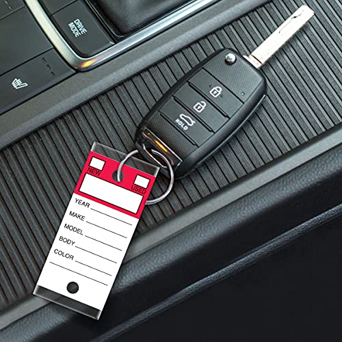 Image of Versa-Tags Red Stripe Self-Protecting Key Tags with Chrome-Plated Split Rings, 500 Count Automotive Dealership Key Tags for Car Truck RV Inventory & Service Organization