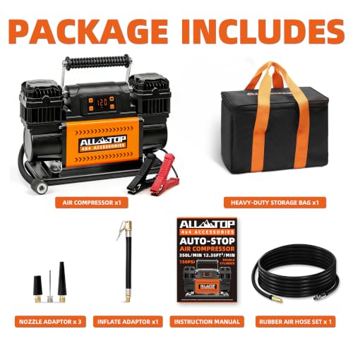 Image of ALL-TOP 12V Air Compressor w /LCD Control Panel to Preset Target Pressure, 150PSI 12.35CFM Air Pump Inflator for Overland (Dual Cylinder)