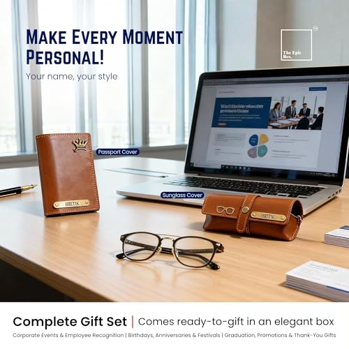 Image of Personalized Name & Charm Leather Wallet Mens Combo | Customized Birthday Farewell Retirement Combo Corporate Office Gift Set for Men Staff Employees Clients Colleagues Friend (Tan)