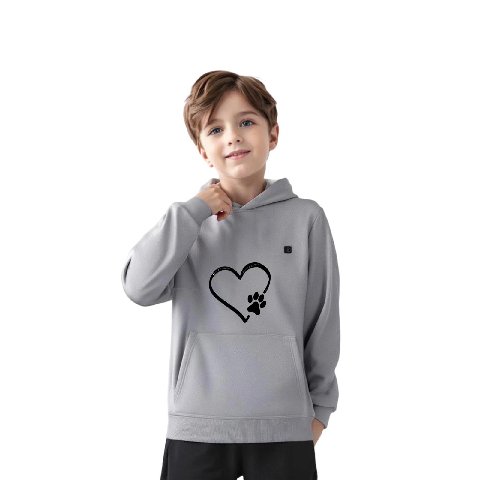 Sweats à Capuche Chauffant Garçons Filles, Veste Imprimé Manteau Chaud Sweatshirts Chauffants 3 Températures Réglables Veste Chauffant avec 5 Zones Blouson Enfants Chauffants USB Electrique