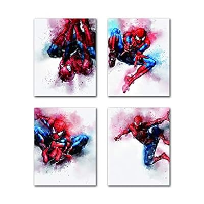 HB-101 Cartoons Superhero Spiderman Avengers Marvel Art Prints Set of 4 (8”X10” Canvas Picture) Used for Nursery Wall Poster Art Painting Kids Boys Birthday Gift Game Room Decor Frameless