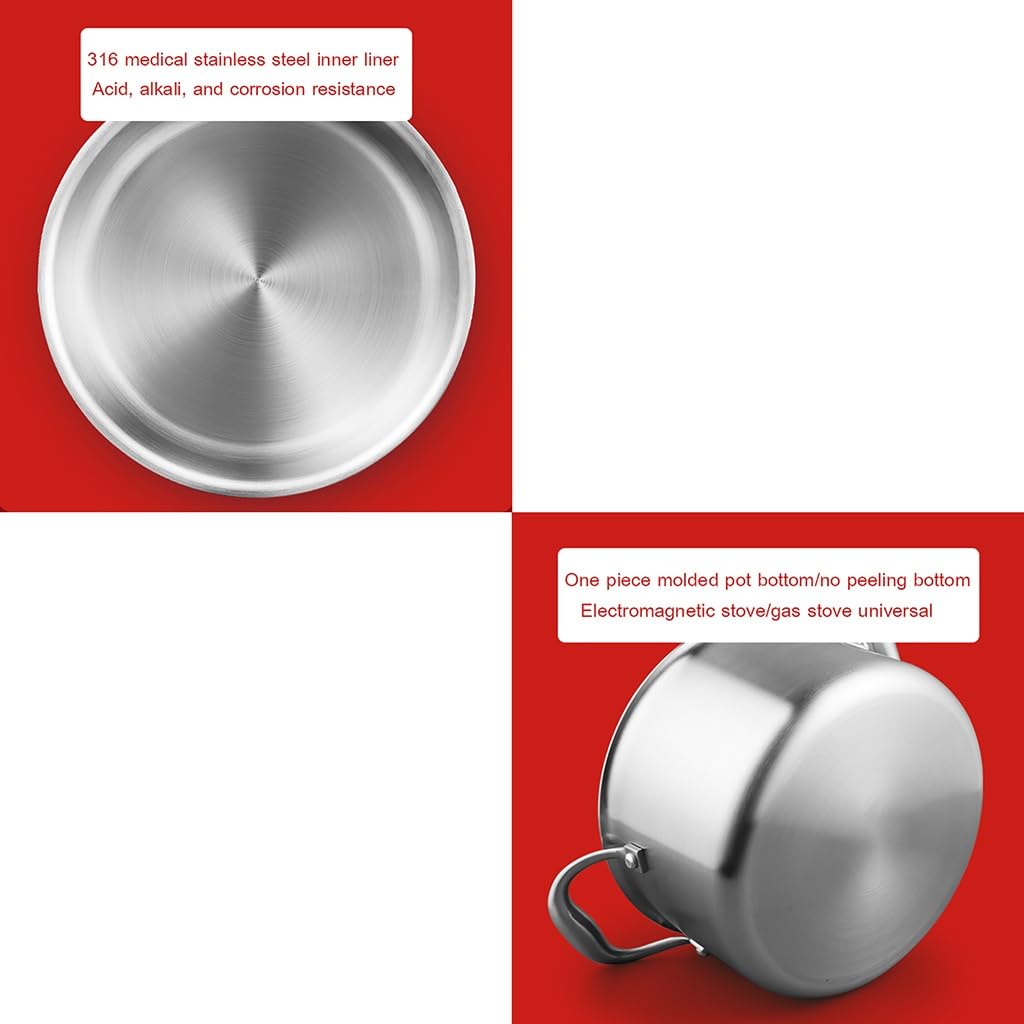 Pentola in Acciaio Inox con Coperchio e Manico, Rinforzata per Una Maggiore Durata, Ideale per la Cottura a Gas e a induzione, Perfetta per preparare pasti per 1-10 Persone.