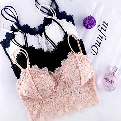 Duufin 5 Pcs Lace Bralettes for Women Bralette Padded Lace Bandeau Bra4
