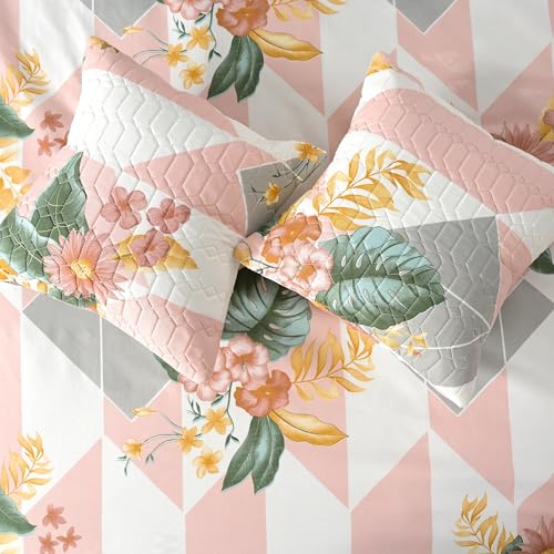 Image of Super Premium Designer 6-Piece Comforter Set - Double Bed Size (90 inchx100 inch) - Heavy Cotton Blend with Reversible Comforter, Bedsheet, Pillow Covers & Cushion Covers (Pink, 6 Pc Comforter Set)