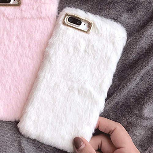 LAPOPNUT Plush Cover for iPhone 7 iPhone 8 iPhone SE 2022 Case Lovely Faux Bunny Fur Case Super Soft Cover Artificial Rabbit Fluffy Furry Shockproof Back Bumper Case Cover - White