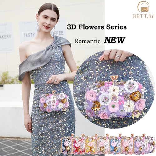 Image of BBTT.ful Women Clutches Flower Evening Handbag Chain Strap Shoulder Bag handbag Wedding bag purse