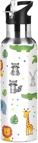 Miniatura 8 de Botella de agua deportiva sin BPA de 20 onzas, botella de agua de acero inoxidable para gimnasio, viajes al aire libre, escuela, lindos animales de