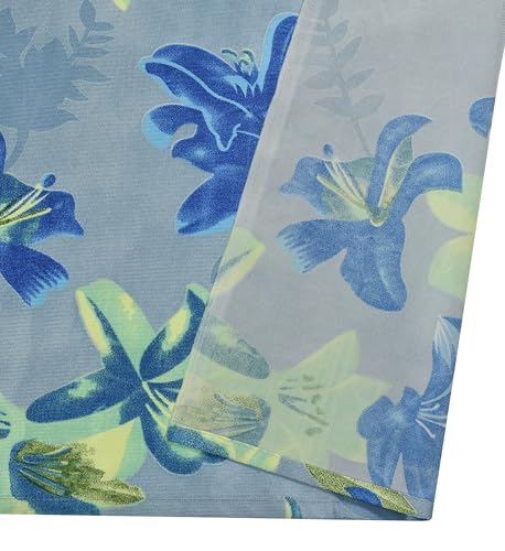 Image of Digital Printed Big Flower Eyelet Polyester Curtains - Blue, 7 Feet, Pack of 2