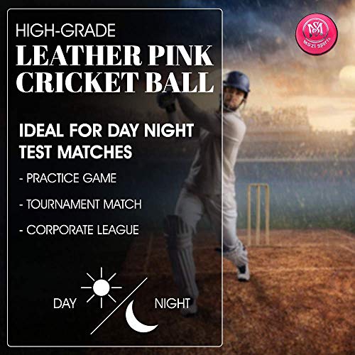 Mozi Sports® Leather Cricket Ball Senior Hand Stitched Match Quality Balls Weight 5.50oz (3x Pink H-Stitched) - Image 4