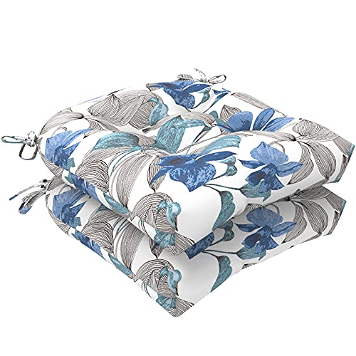 Lvtxiii Outdoor Wicker Seat Cushions, Decorative Tufted Chair Pads 19”X19”X5” Seat Cushion Sets For Patio Garden Home Office Chair, Round Back, Set Of 2, Clemens Noir Blue #TOP12