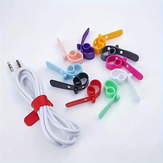 20Pcs Reusable Silicone Cable Organizer Ties, High Elasticity Cord Management Straps, Durable Wire Winders Cord Holder for Earphones USB Chargers Electronics, Assorted Colors