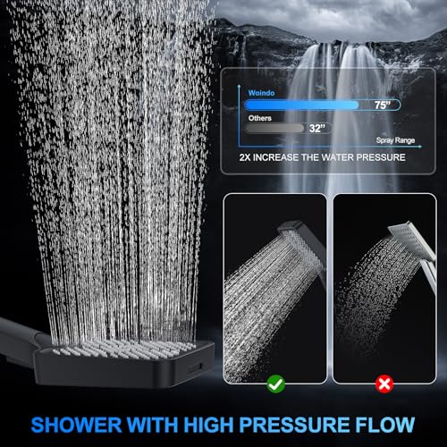 Image of Woindo Shower Faucet Set, 12 inch Wall Mount Rainfall Shower System with 2 Rain Shower Head and Multi-function Handheld Head Push Button Diverter Shower Faucet Trim Kit