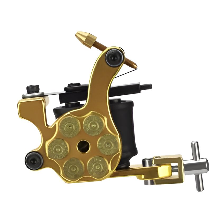 Professional 10 Turn Linner Tattoo Machine, Gold and Black, Cast Iron Frame Design, Wrap Coil, Fast Heat Dissipation, Grip Lock System Bullet Gold Tattoo Machine with Alloy Frame Liner Shader Tool For Tatto Artist (Pack of 1)-image-49