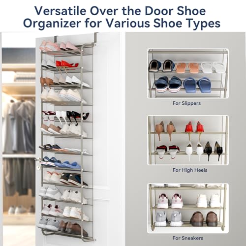 Image of Whitmor 36 Pair Over The Door Shoe Organizer, 12 Tier Hanging Shoe Organizer, Heavy Duty Metal & Mesh Shoe Holder, Hanging Shoe Rack for Closet Organizer & Storage, 74 inch L x 21.7 inch W x 7.5 inch H, Mocha