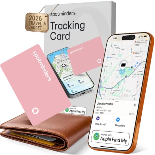 Image of SPOTMINDERS Apple MFi Certified Wallet Tracker Card for Travel Gifts for Women - Works with Apple Find My Rechargeable Tracking Card for Wallet Luggage Passport Purse Slim 0.07in IP68 Pink Item Finder