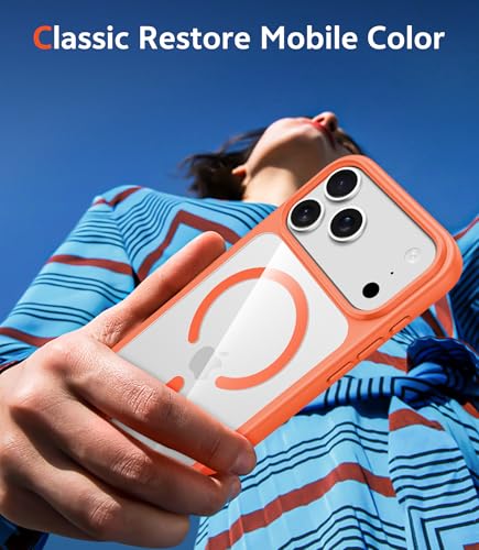 Image of FNTCASE for iPhone 17 Pro-Max Case: Clear Magnetic Phone Cases with Screen Protector Compatible with Magsafe Slim Anti Yellowing Rugged Shockproof Protective Transparent Cell Phone Cover (B-Orange)