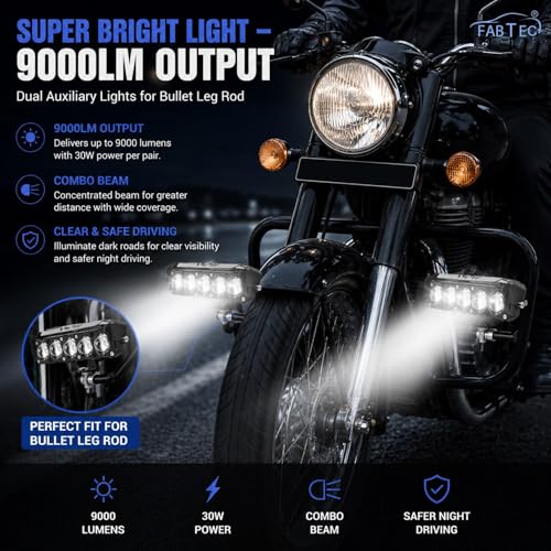 Image of FABTEC 5 Led Mini Drive Flasher Fog Light Lamp Projector Lens LED Spotlight Dual Color Led Light System for Motorcycle, Bikes & Scooters with On-Off Switch, 2 Wire Fog Light (12V, 30W)