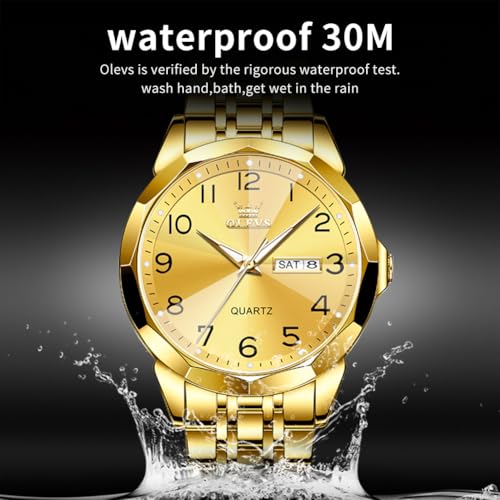 Image of OLEVS Watch for Men Luxury Dress Analog Quartz Stainless Steel Waterproof Luminous Date Business Two Tone Casual Wrist Watch