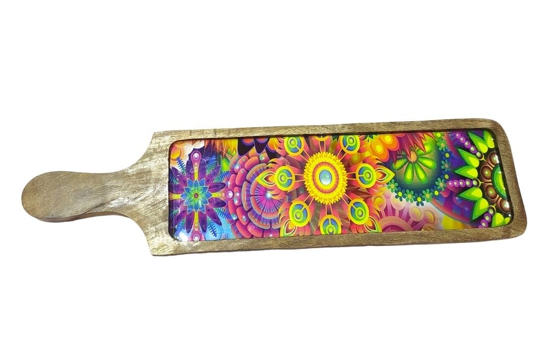 M N Craft Wooden Serving Tray/Platter Brown/Chopping Board, Serving Tray for Pizza, Snacks & Dishes (11.5cmX18.5cm))