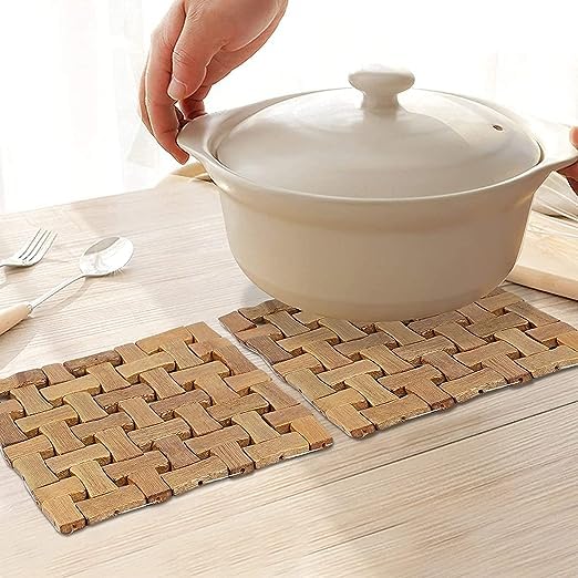 T4G Trivets for Hot Pots and Pans, 3-in-1 Wood Trivets, Large Bamboo Trivets Mat Set, Square Heat Resistant Pads for Hot Dishes/Pot/Bowl/Teapot (8 X 8 Inch) (Set of 2) (Pack of 4)
