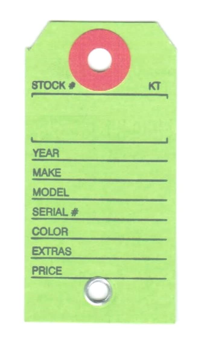 Paper Key Tag for Car with Hang Ring, 1-3/8" x 2-3/4", Printed in Black on Lt Green Stock, Fiber Reinforced Key Ring Hole - Box of 1,000