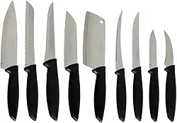 Jogo de Facas Tramontina Plenus com Lâminas em Aço Inox e Cabos de Polipropileno Preto 9 Peças