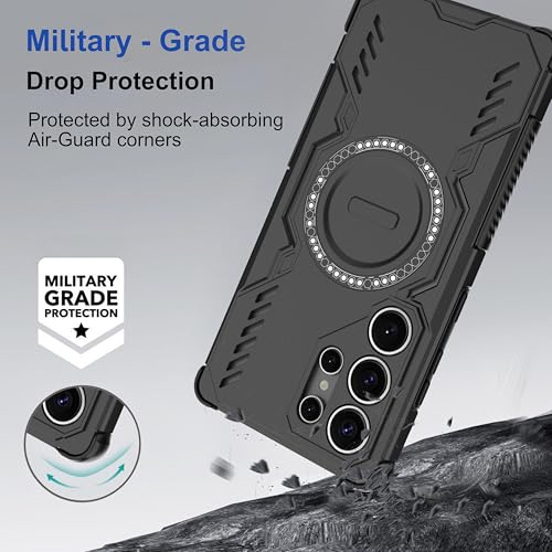 Image of amazon basics Back Case Cover for Samsung Galaxy S25 Ultra 5G | Magnetic Case with Built-in Metal Ring | Supports Mag-Safe Charger, Wallet & Car Mount | Shockproof Hybrid PC + TPU | Black
