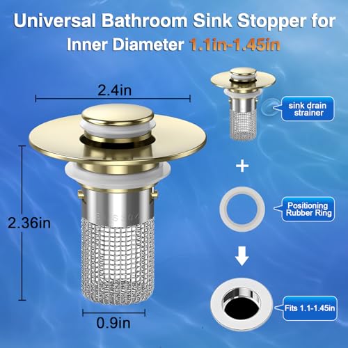 Image of Bathroom Sink Drain Strainer,(3PCS) Pop-up Sink Drain Strainer with Removable Stainless Steel Strainer Basket Hair Catcher, Bathroom Sink Strainer for Bathroom Sink Stopper Replacement